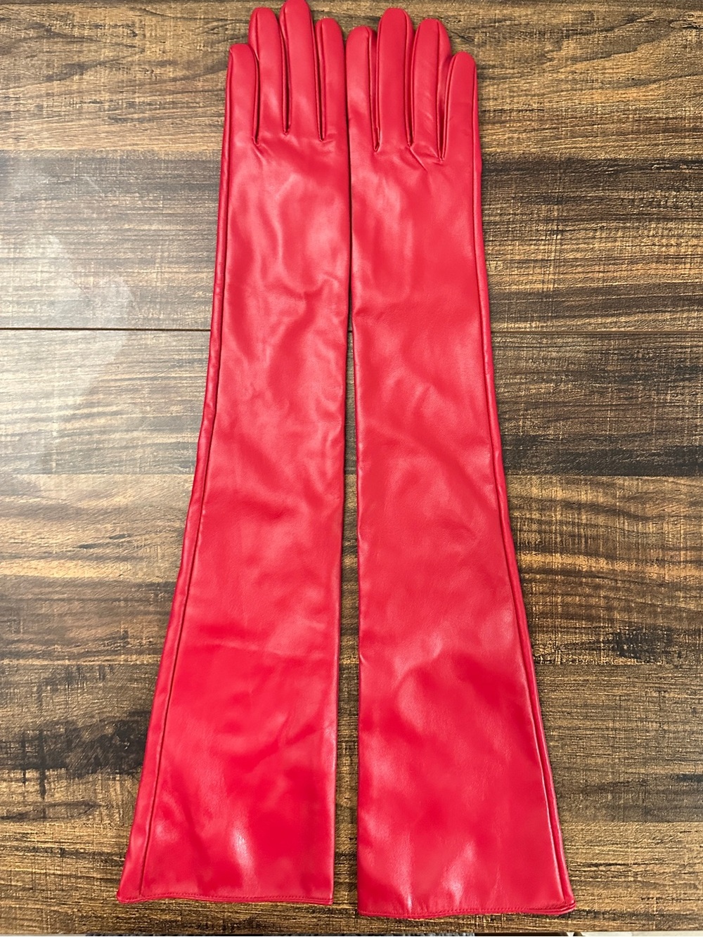 Long Red Leather Opera Gloves